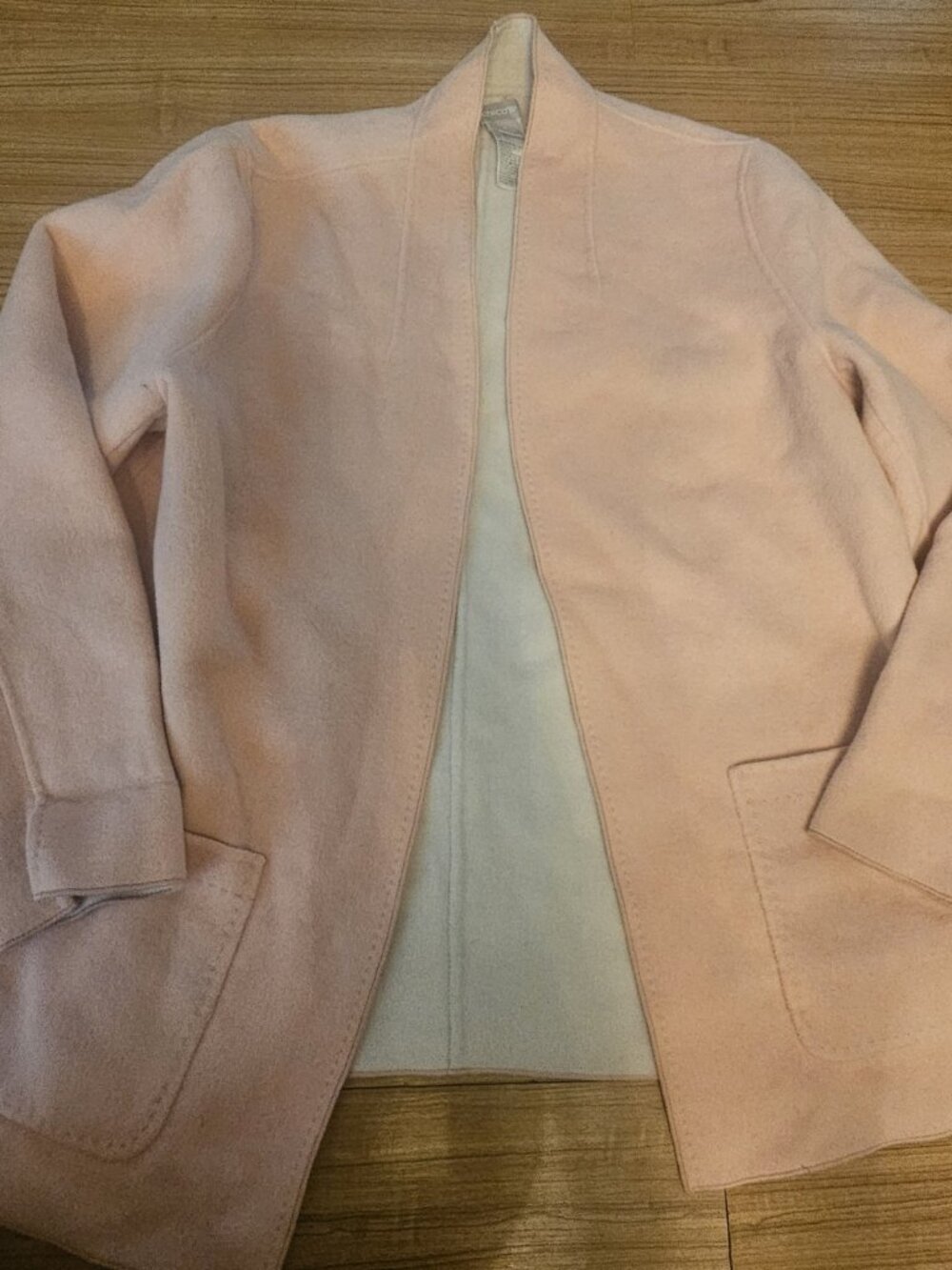 Vintage Chicos Wool Blend Cardigan Open Front Knee Length Solid Pink Size 3 XL